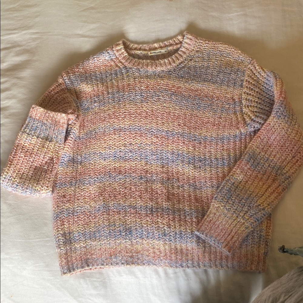 Marine Layer Pastel Striped Crewneck Sweater in Pink, Blue, Cream, Yellow